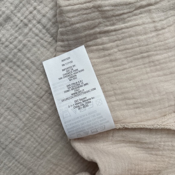 Belle Beach by Kim Gravel 2X Cotton Gauze Embroidered Peasant Top A691520 sand - Picture 14 of 14